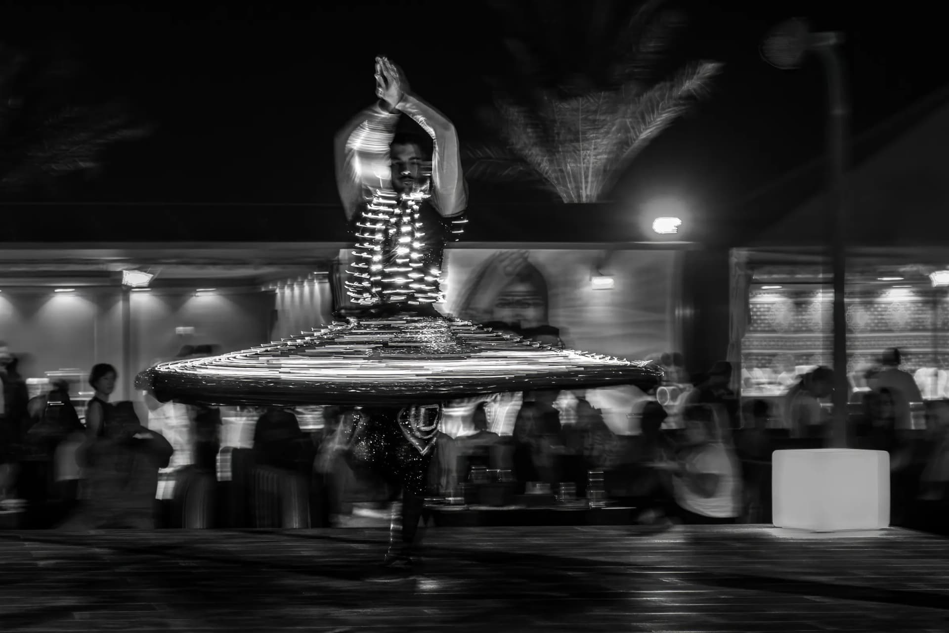 Live show under lantern light at the desert camp